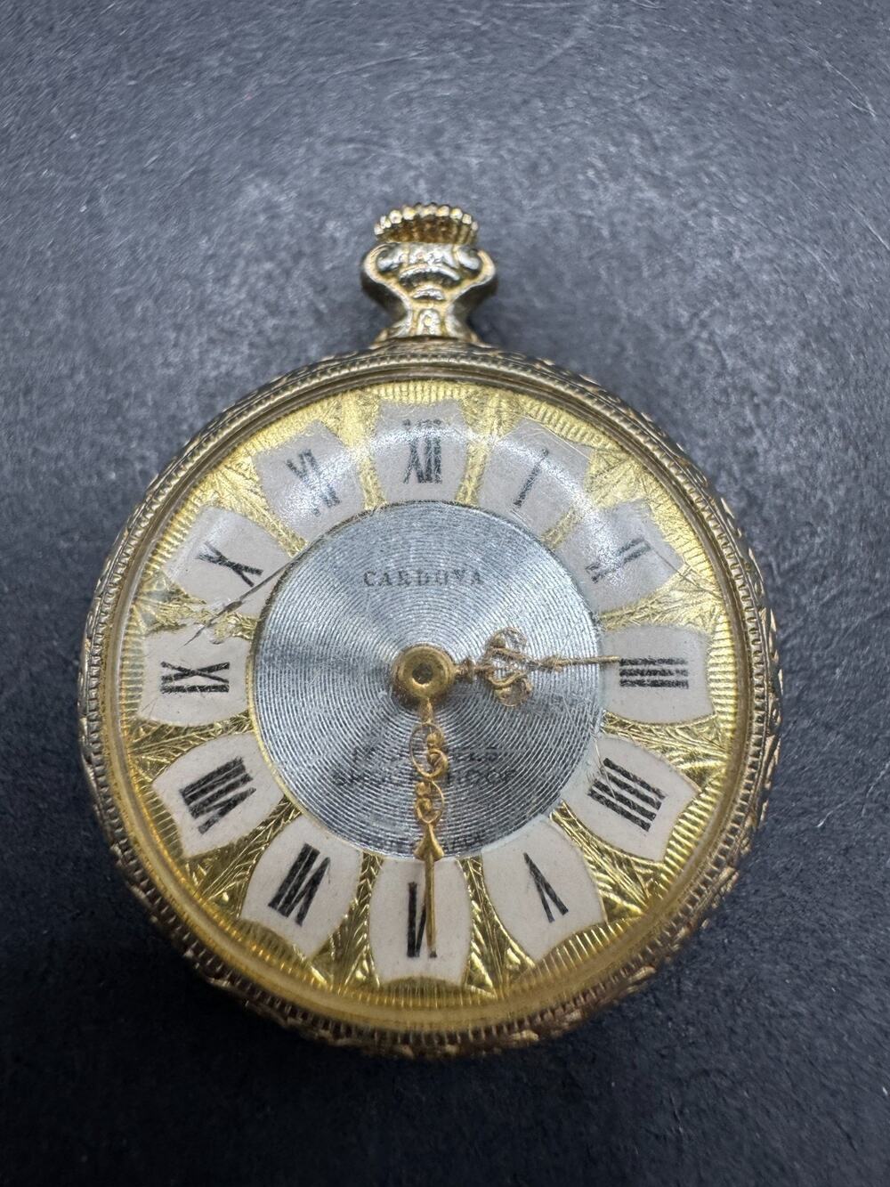 Vintage Cardova Pendant Pocket Watch Mechanical Manual Wind 17 Jewels Gold Tone